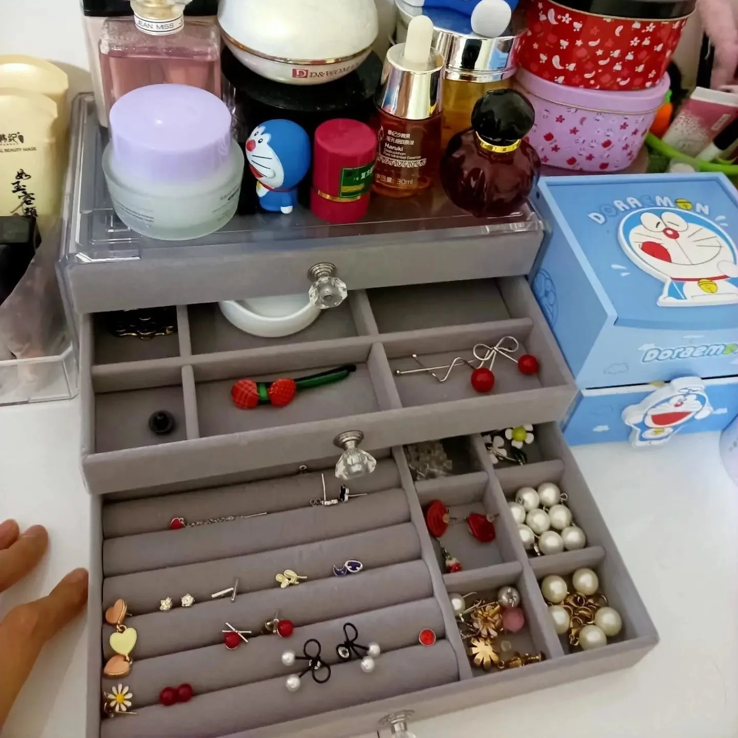 Acrylic Organizers Velvet Three-Layer Jewelery Storage Box Earring Rings Necklace Large Space Jewelery Case Holder Women Gift