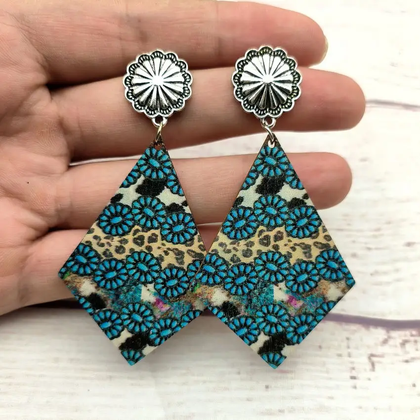 Женские серьги из воловьей кожи с леопардовым принтом