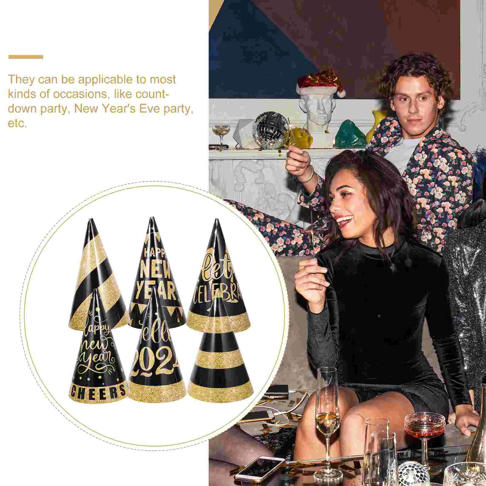 2024 Новогодние шапки Ежедневник вечеринки Черное золото Бумажное фото (Новый тип