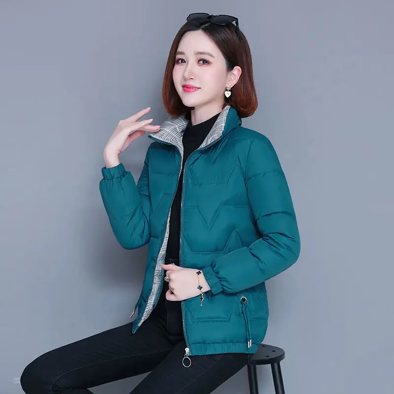 New 2023 Winter Fashion Cotton Padded Women Coats Short Stand Collar Female Zipper Thick Warm Jacket Slim Parkas Overcoat C18