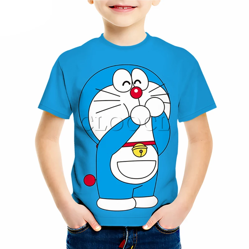 

Детская футболка CLOOCL с рисунком аниме Дораэмон, детский пуловер с 3D рисунком, футболки для мальчиков и девочек, повседневный костюм с коротк...