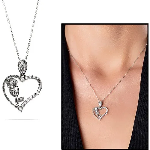 

White Zircon Stone Rose Of My Heart 925 Sterling Silver women necklace stylish custom design handmade Lady necklace
