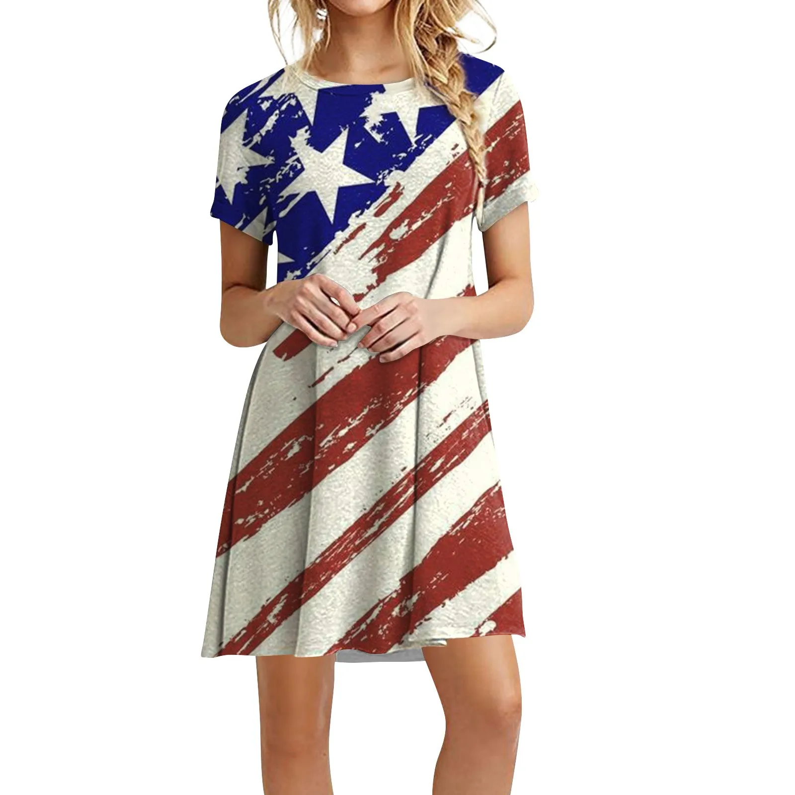 

Элегантные и оригинальные женские платья, женское весенне-летнее платье с круглым вырезом и коротким рукавом для отпуска на День Независим...