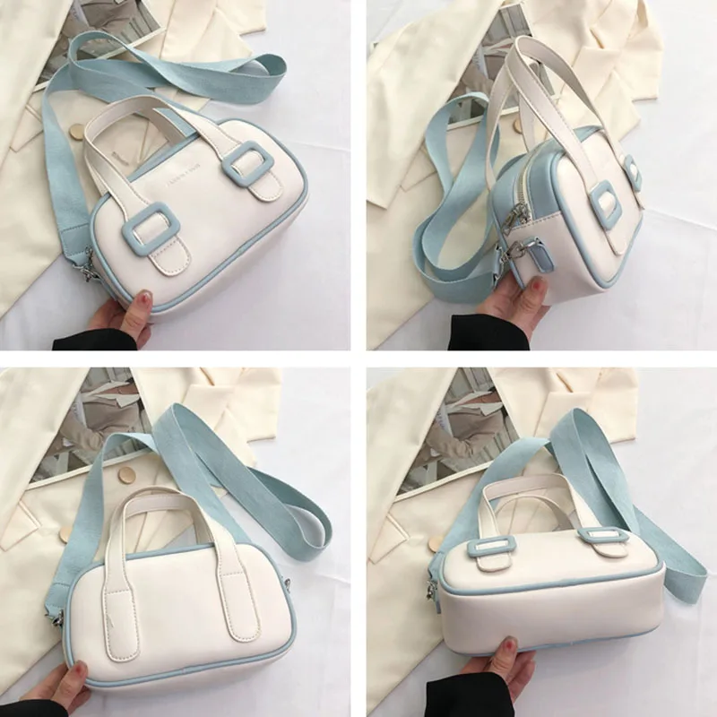 Cute Sweet Pinkycolor Shoulder Crossbody Bag Leather Textured Contrast Handbags Women's Fashion Portable Small Square Satchel