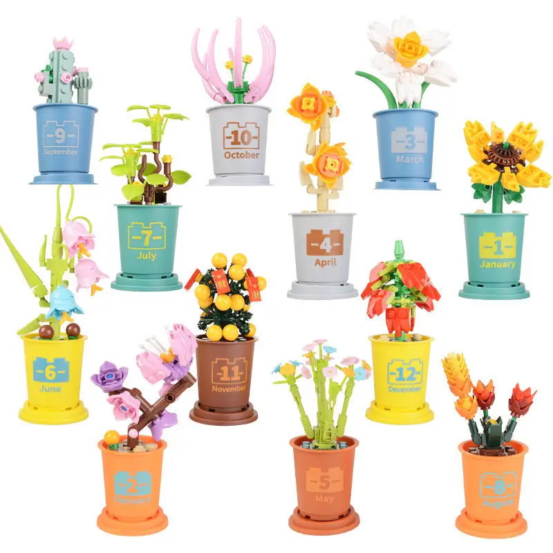 

Succulent Cup Potted Plants Flowers Building Blocks Rose Bonsai Bouquet Bricks Toys For Children's Christmas XMAS Gifts