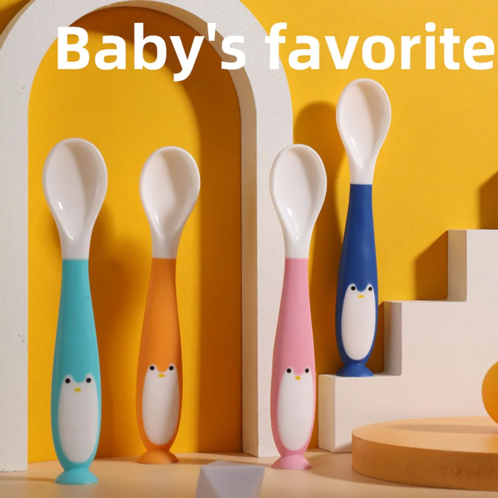 Baby spoon Baby learn to eat training twist spoon fork set baby supplementary food curved spoon with suction cup