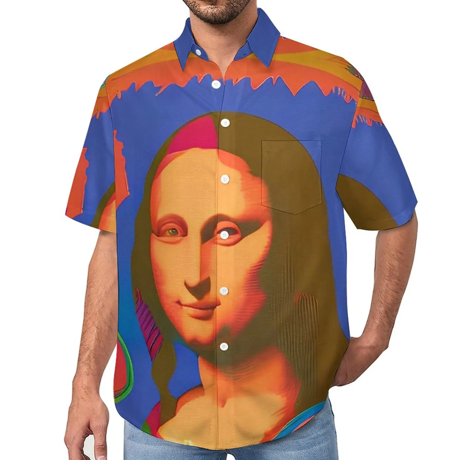 

Мужские блузки Mona Lisa, цветные повседневные рубашки в гавайском стиле с коротким рукавом, стильная пляжная рубашка большого размера, подарок на день рождения