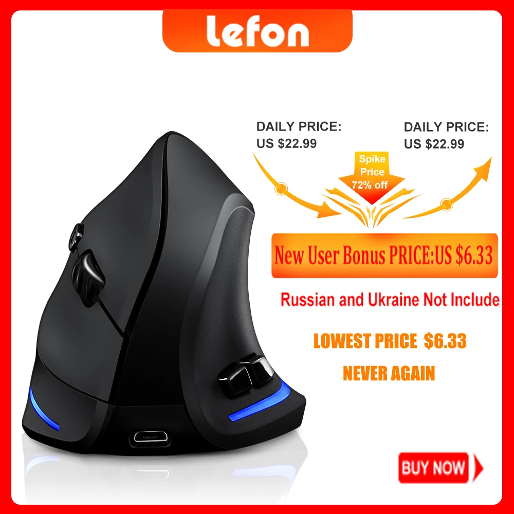 

Lefon Vertical Wireless Mouse Game Rechargeable Ergonomic Mouse RGB Optical USB Mice For Windows Mac 2400 DPI 2.4G For PUBG LOL