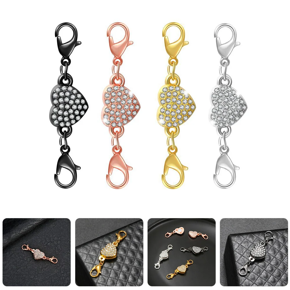 4 Pcs Metal Button Heart Jewelry Magnetic Clasps Bracelet Necklace Buckles Alloy DIY Lovers Connector