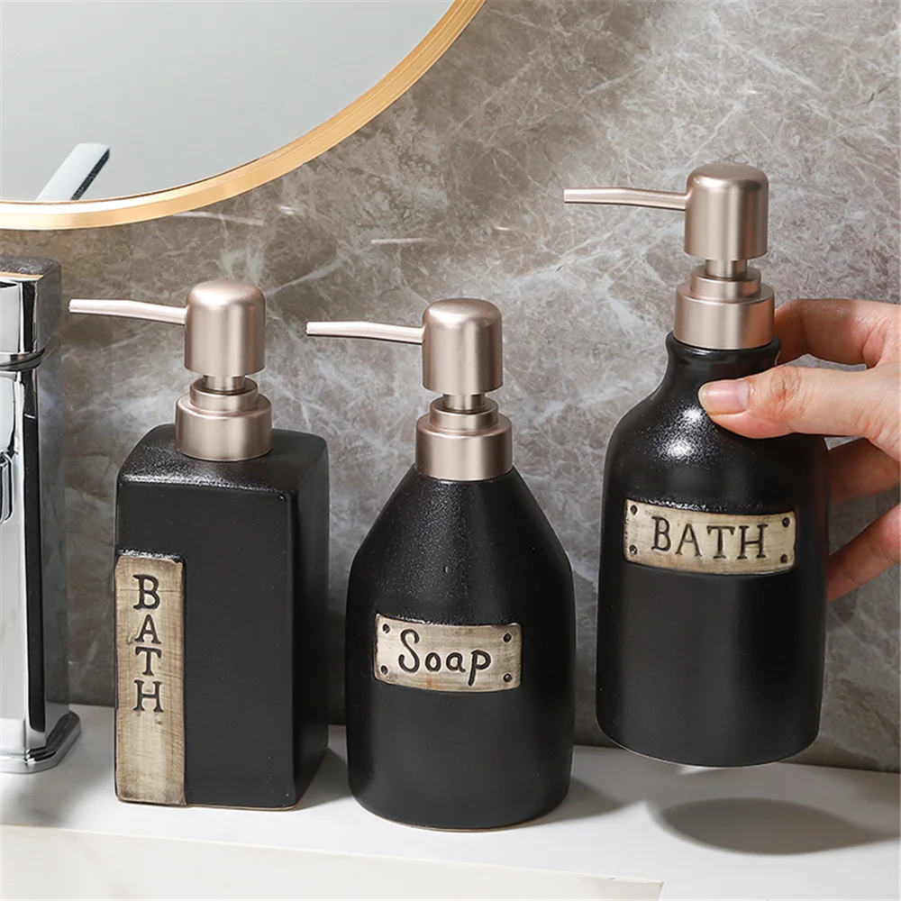 

380ml 400ml Hand Sanitizer Bottle Shower Gel Shampoo Bottles Bathroom Black Matte Ceramic Soap Dispenser Empty Sub-bottling