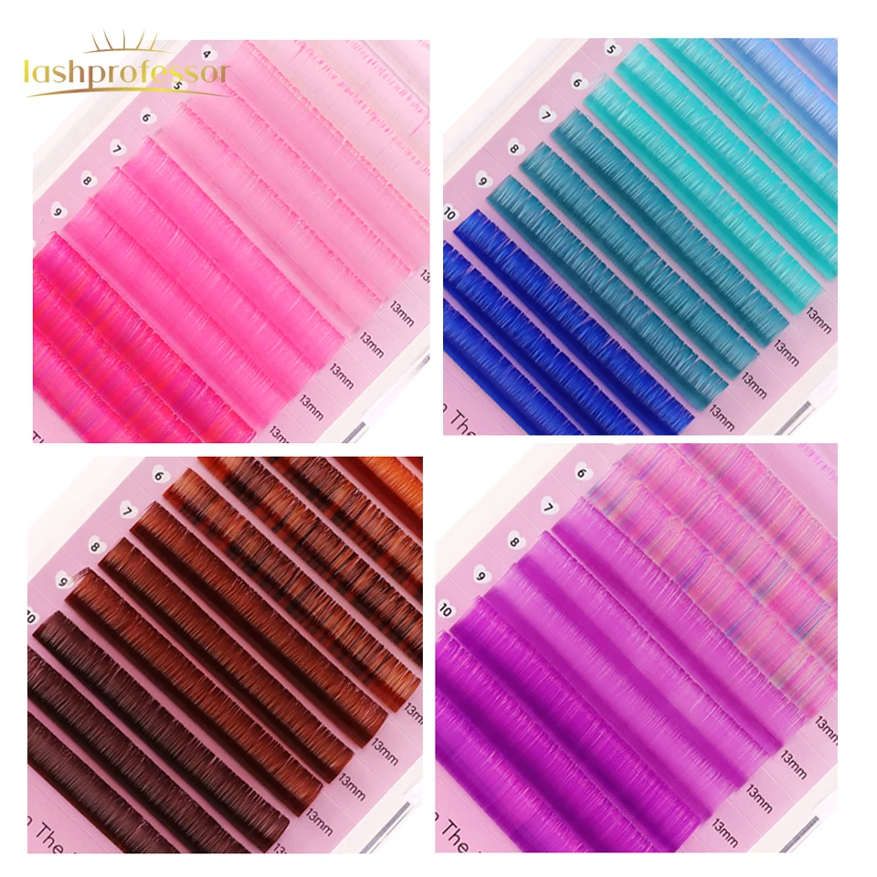 

Lashprofessor Mix Color Eyelash Extension 0.05mm 0.07mm C D Curl Rainbow Colorful Faux Mink EyeLashes Brown Purple Pink Blue