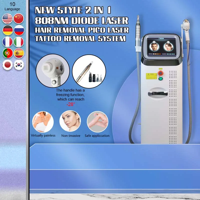 

Free Shipping 2 in 1 Diode laser 808nm machine hair removal & NDYAG Q-Switch 755 1320 532 1064NM Tattoo Removal Beauty Machine