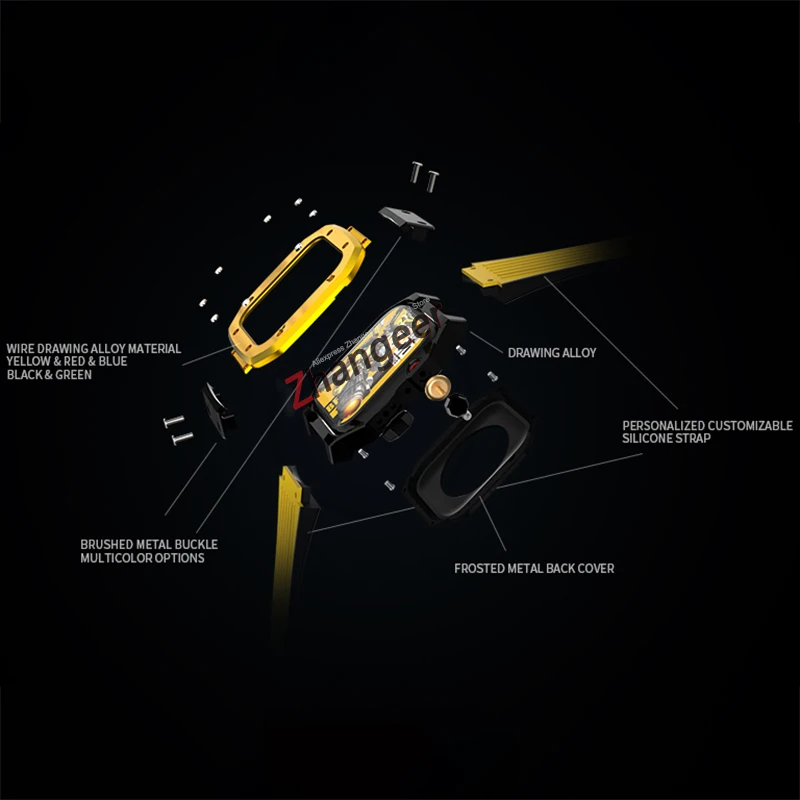 Metal Case for Apple Watch Band 45mm Modification Kit for Iwatchseries 7 6 5 4 SE 44mm Silicone Rubber Strap Luxury Bracelet