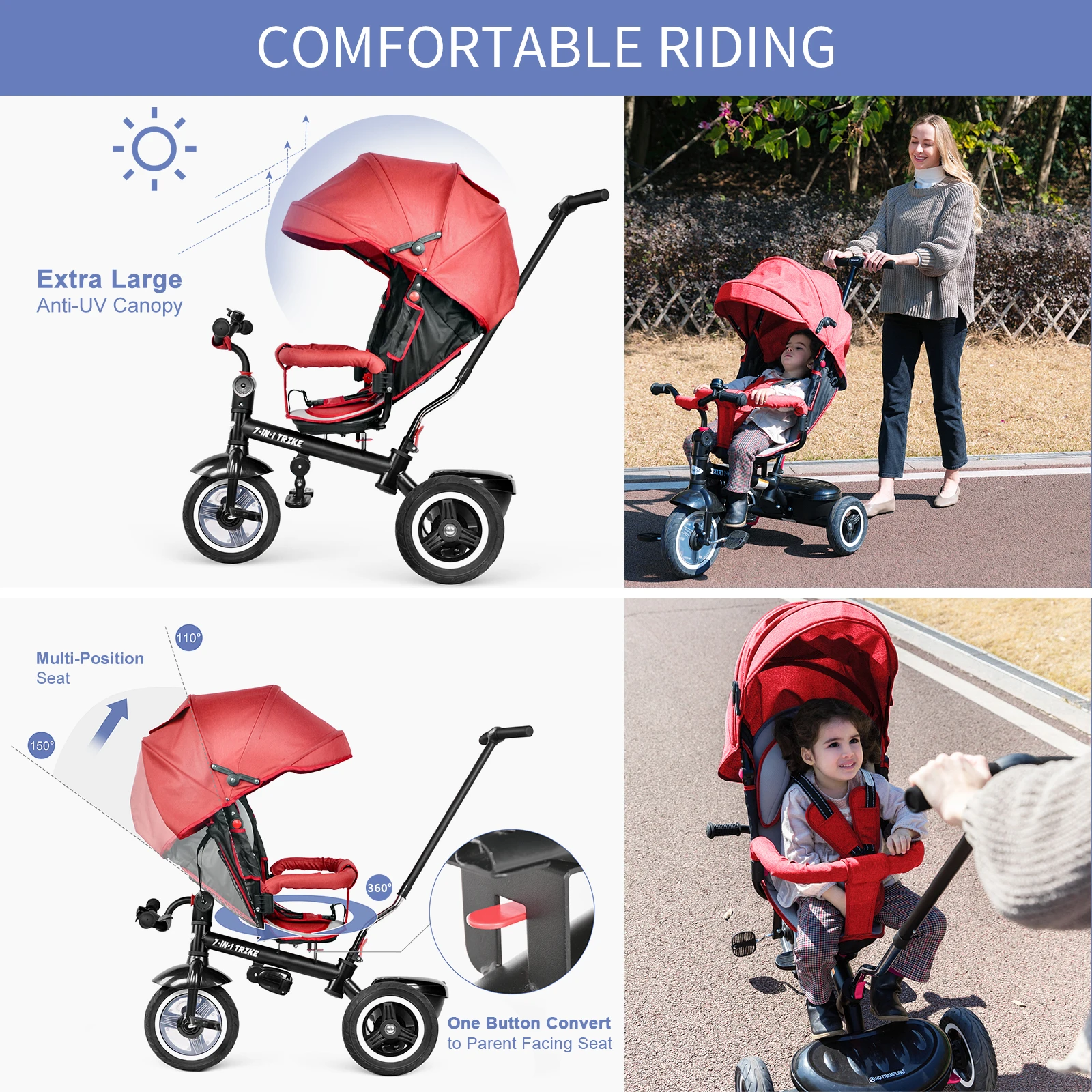 Besrey Baby Stroller 8 in 1 Baby Tricycle Bike Pedal Trike Pushchair for Toddlers Children  Age 1 to 6 Years Old Kids Outdoor enlarge