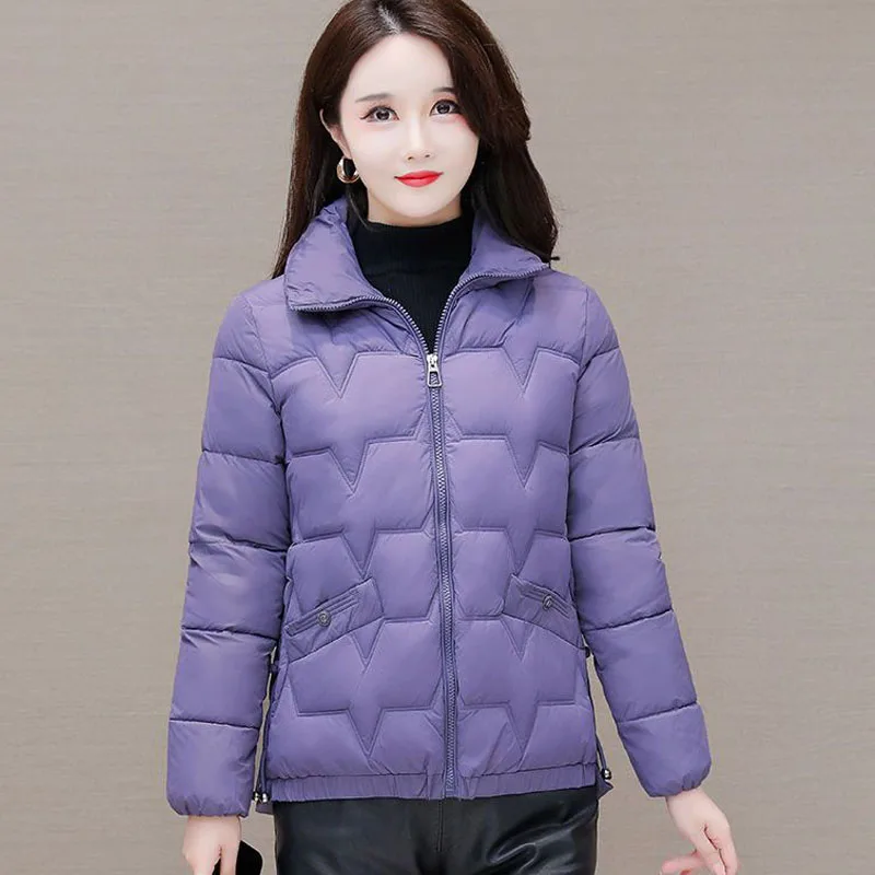 Parka Women's Coats Jackets 2022 Winter New Fashion Cotton-Padded Turtleneck Zipper Splicing Thickening Warm Skinny Parkas Woman