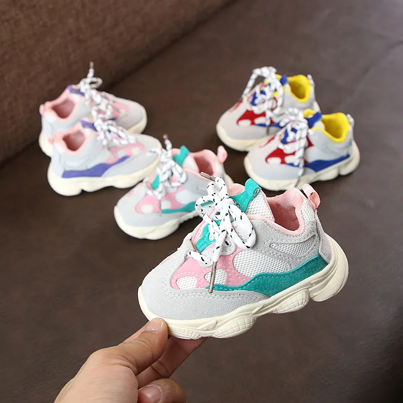 

2021 Spring Baby Shoes Newborn Boys Girls First Walker Kids Toddlers Lace Up Soft Soles Non-slip Breathable Sneakers 0-24 Months