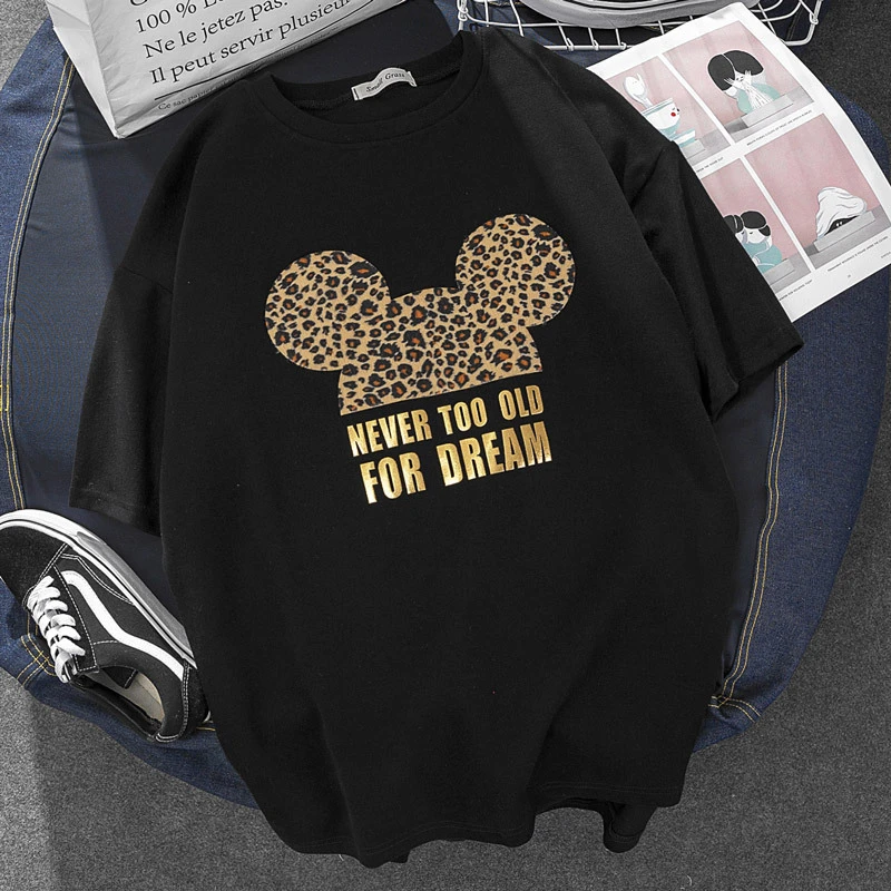 Летняя женская футболка большого размера с золотой надписью и рисунком мыши