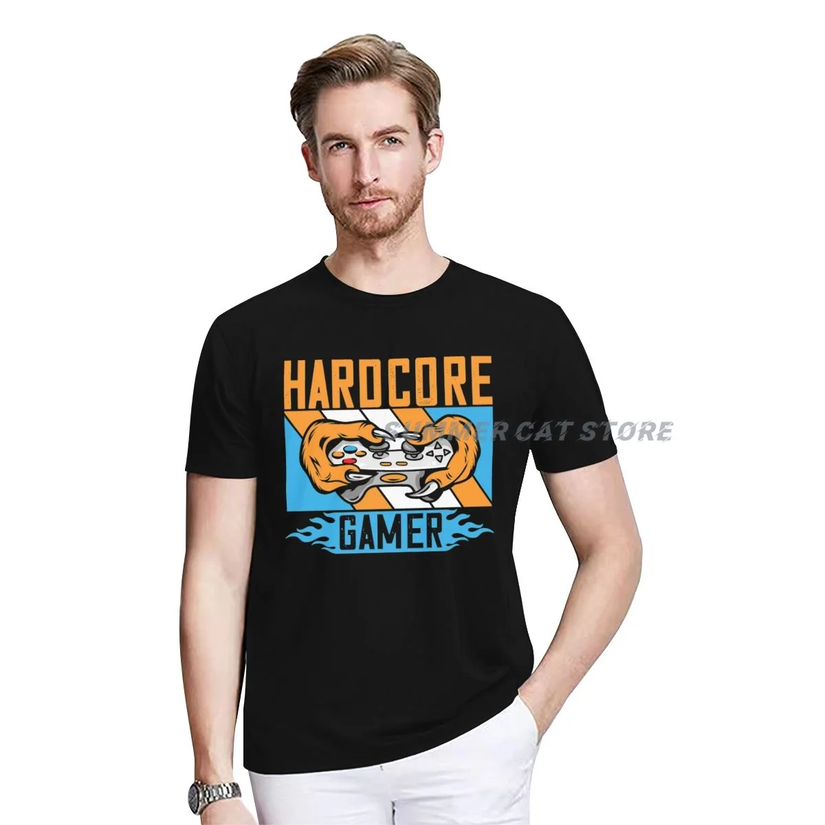 

Funny Hardcore Gamer Gamer Typography For Short Sleeve T Shirt Men Cotton Tees Streetwear