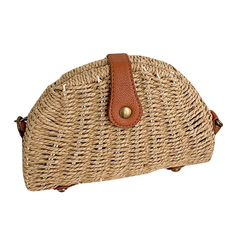 

Women Straw Woven Semicircle Bags 2021 Handmade Rattan Dumpling Shoulder Bag Female Summer Beach Small Crosbody Vacation Purses