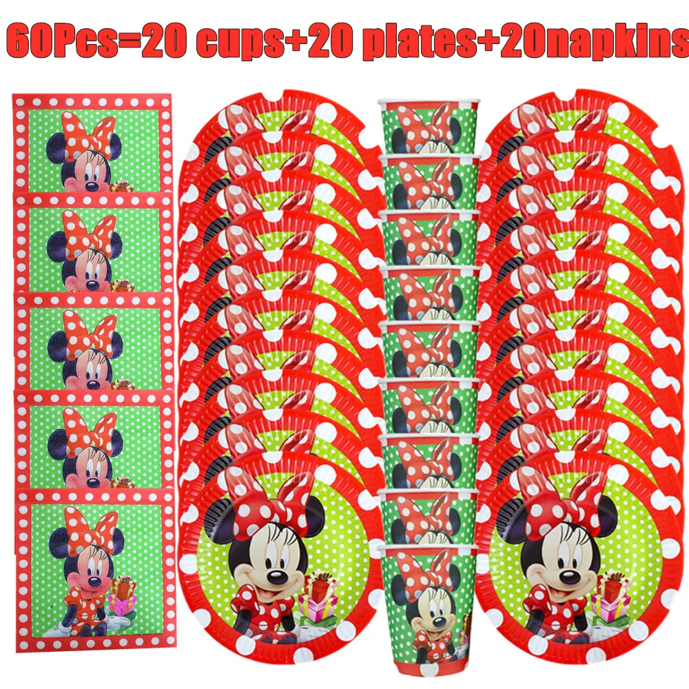 

Disney Minnie Mouse Disposable Tableware Set Kids Girls Party Decoration Baby Shower Party Paper Plate Cup Flag Party Supplies