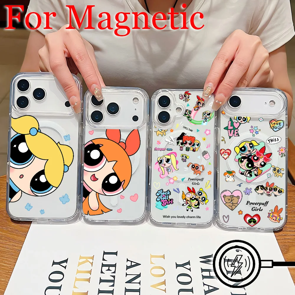 Фото Милый магнитный чехол для телефона P-Powerpuffs Girls для Samsung Galaxy S26 S25 S24 S23 S22 S21 S20 FE Edge Plus Ultra 5G, мягкий, прозрачный №1