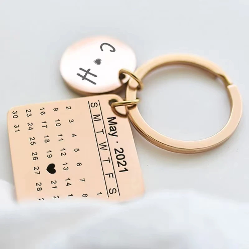 

Personalization Design Key Chain Ring Free Shipping Calendar Memorial Day Gift For Couple Anniversary Custom Keychain For Women