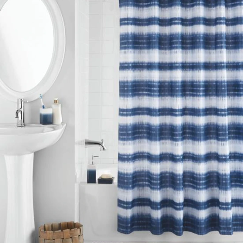 

Комплект аксессуаров для ванной из 17 предметов, полиэстер/керамика, с синим принтом