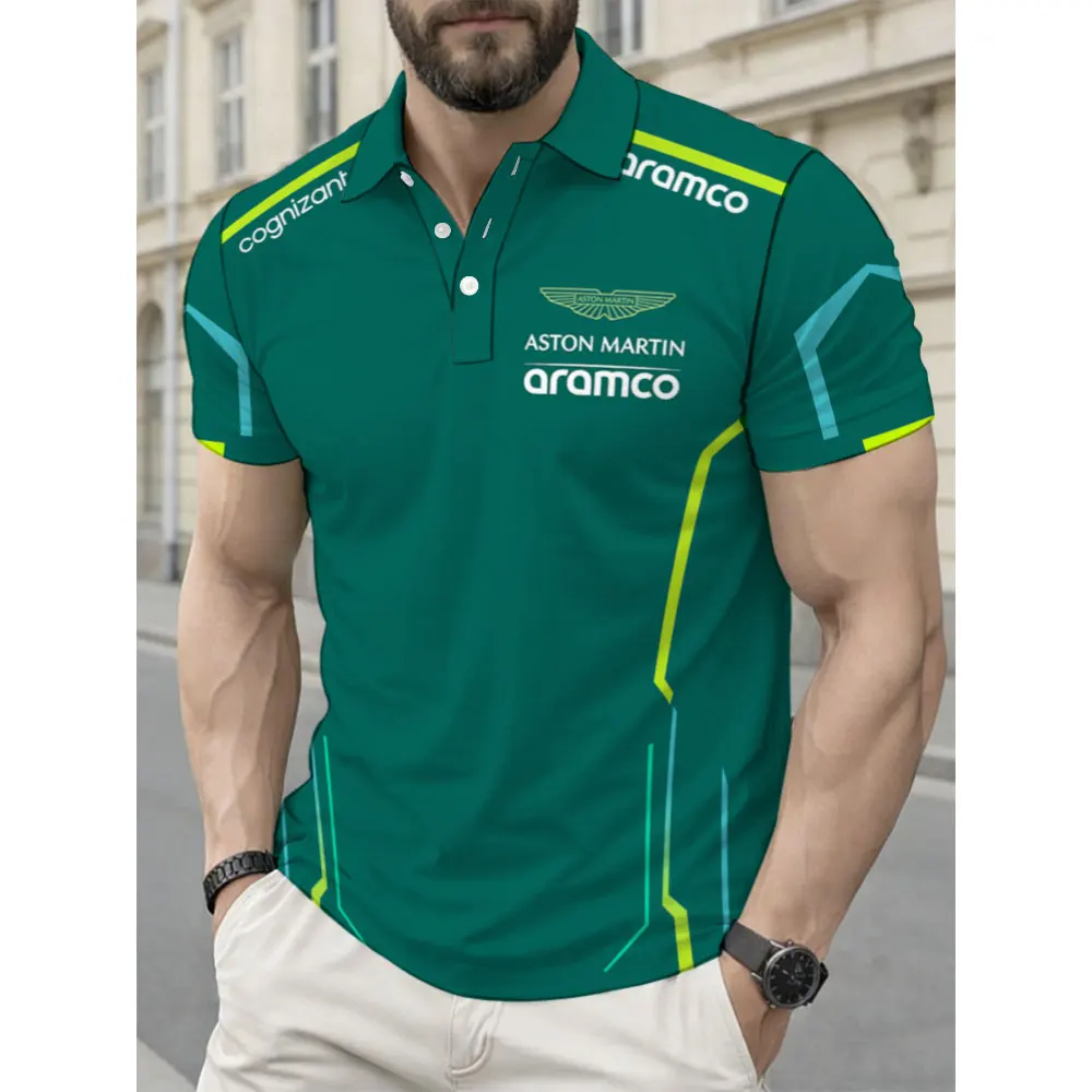 Фото Мужская рубашка-поло Aston Martin Racing Team, летняя мужская футболка-поло с короткими рукавами, новинка 2026 года, модная одежда, футболки, топы №4