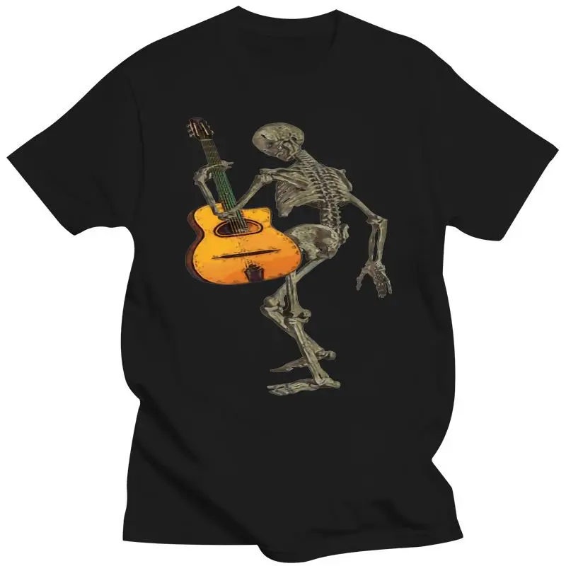 

2022 New Cotton Breathable Tshirts For Men Skeleton With Gypsy Jazz Guitar Music Top T-Shirts Brand Fashion Street T Shirt