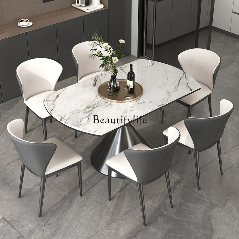 Мраморный выдвижной круглый обеденный стол Современный простой легкий
