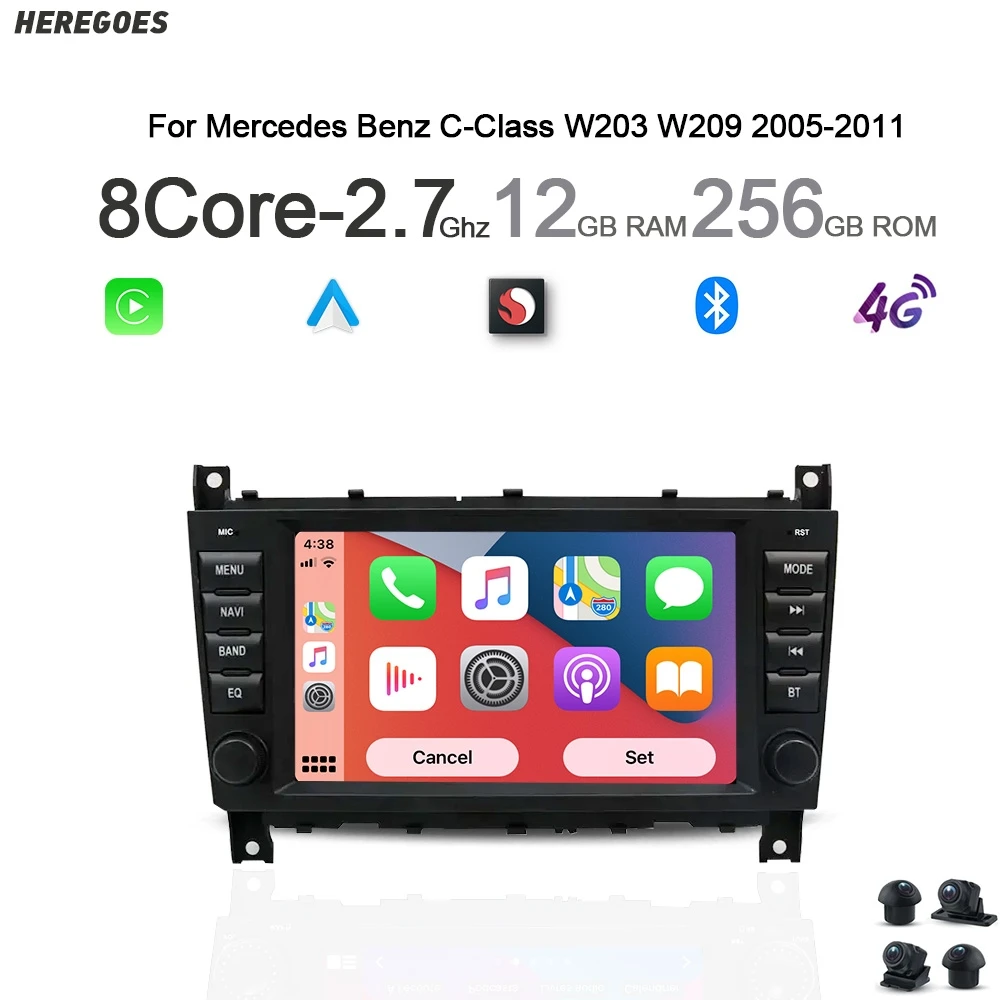 Фото Автомобильный радиоприемник 720P Carplay Android 13 для Mercedes Benz C-Class W203 CLK W209 2004-2012 навигация Bluetooth GPS мультимедийный плеер №1
