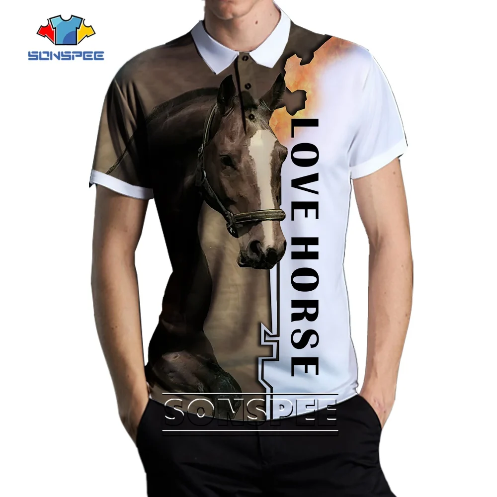 

SONSPEE Love Horse 3D Printed Polo Shirt Summer Short Sleeve Animal Horse Image Streetwear Men Women Cool Graphic Polos Tops