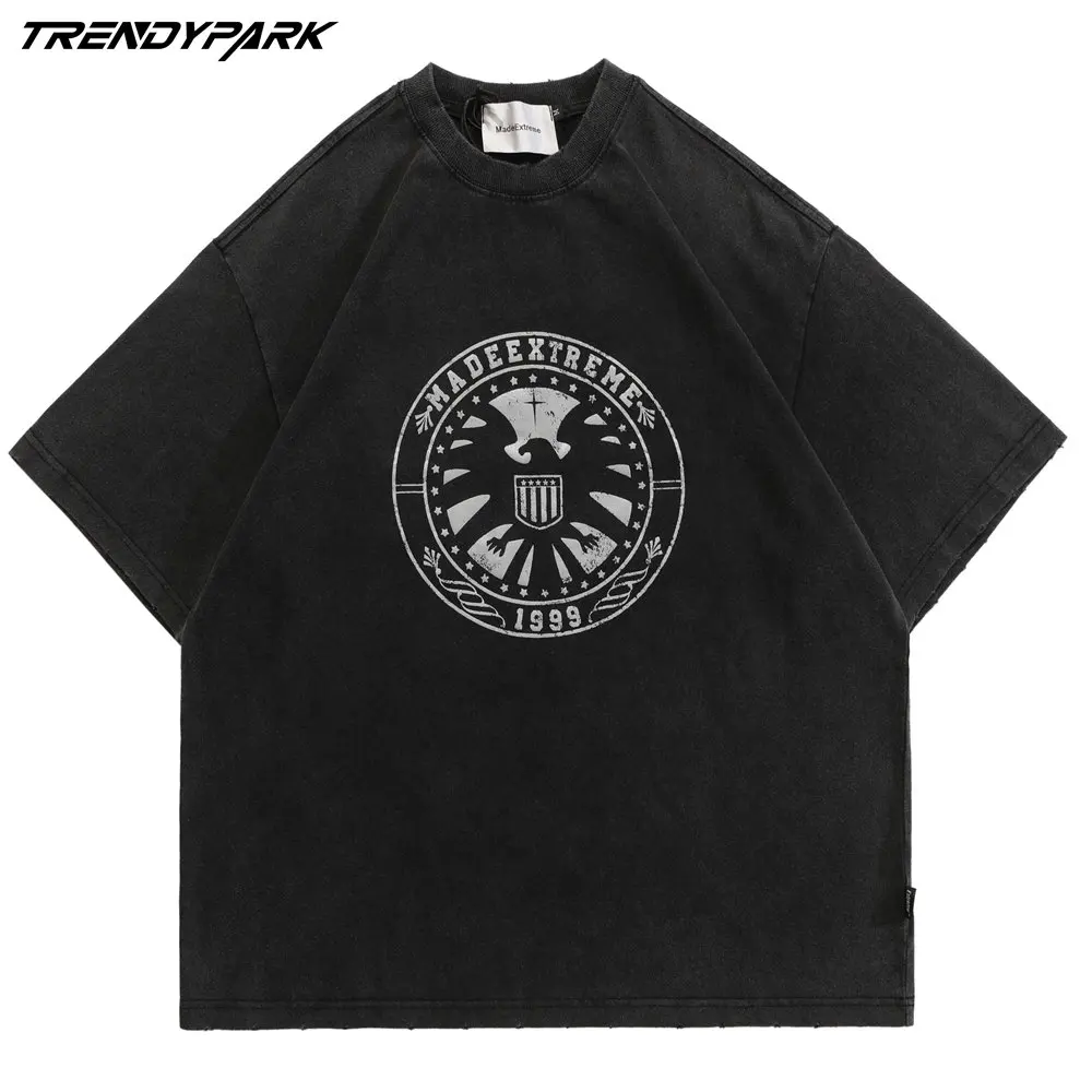 

Футболка мужская оверсайз с принтом бедствия, круглым вырезом и коротким рукавом