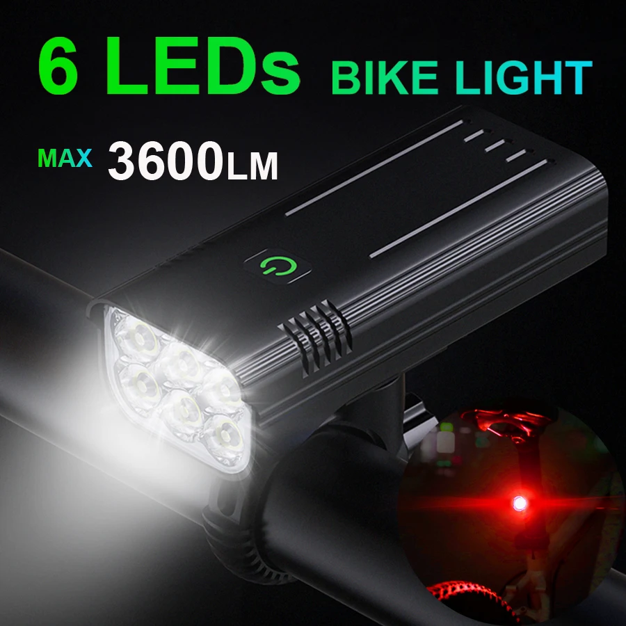 

Bike Light 3600 Lumens USB Chargeable Aluminum MTB Bicycle Light Set 5200mAh With Power Bank Headlight Bike Accessories