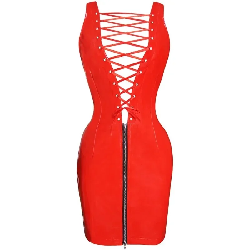 Регулируемая шнуровка из искусственной кожи с мокрым эффектом спереди бандажные