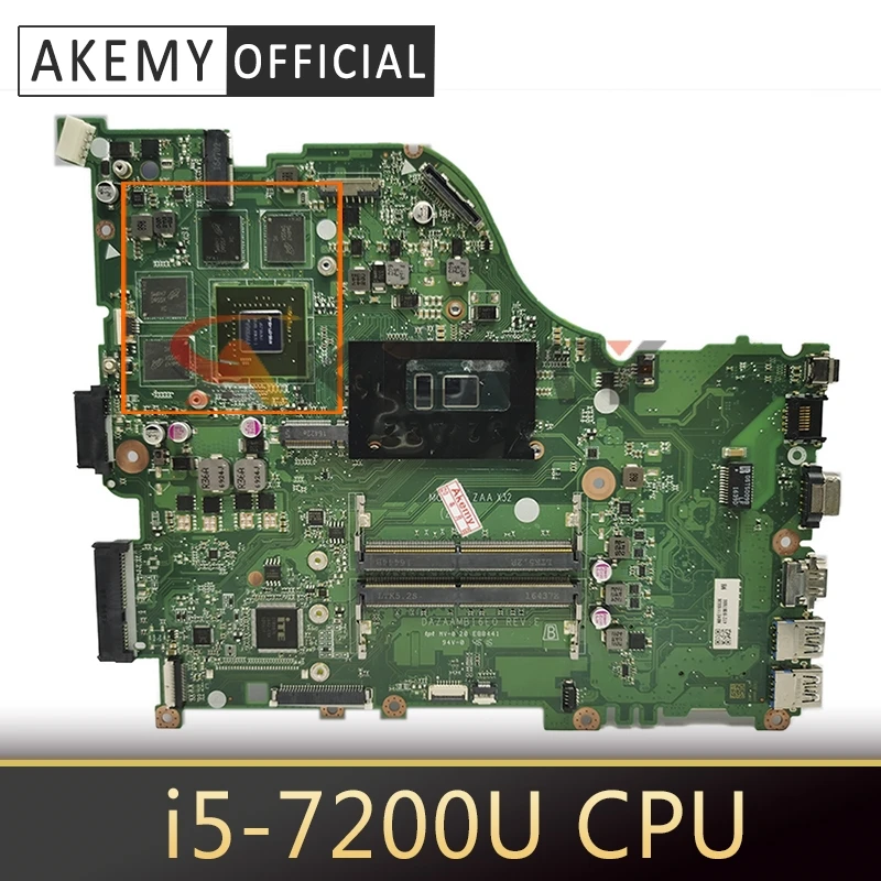 

Akemy Laptop Mainboard For ACER Aspire E5-575 i5-7200U Motherboard DAZAAMB16E0 SR2ZU N16P-GT-A2 DDR4