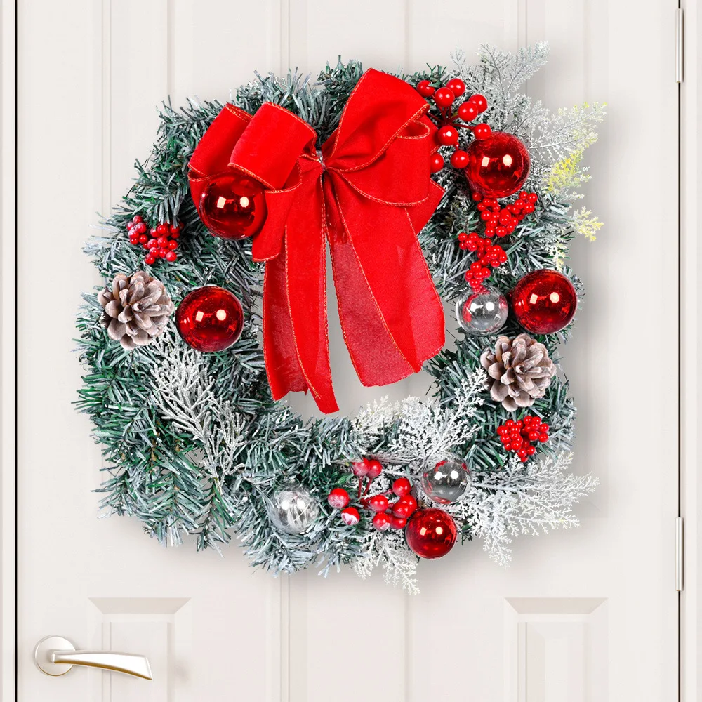 

Рождественский венок, внешняя садовая входная дверь, гирлянда с красным бантом, подвесное украшение для двери торгового центра, гостиницы
