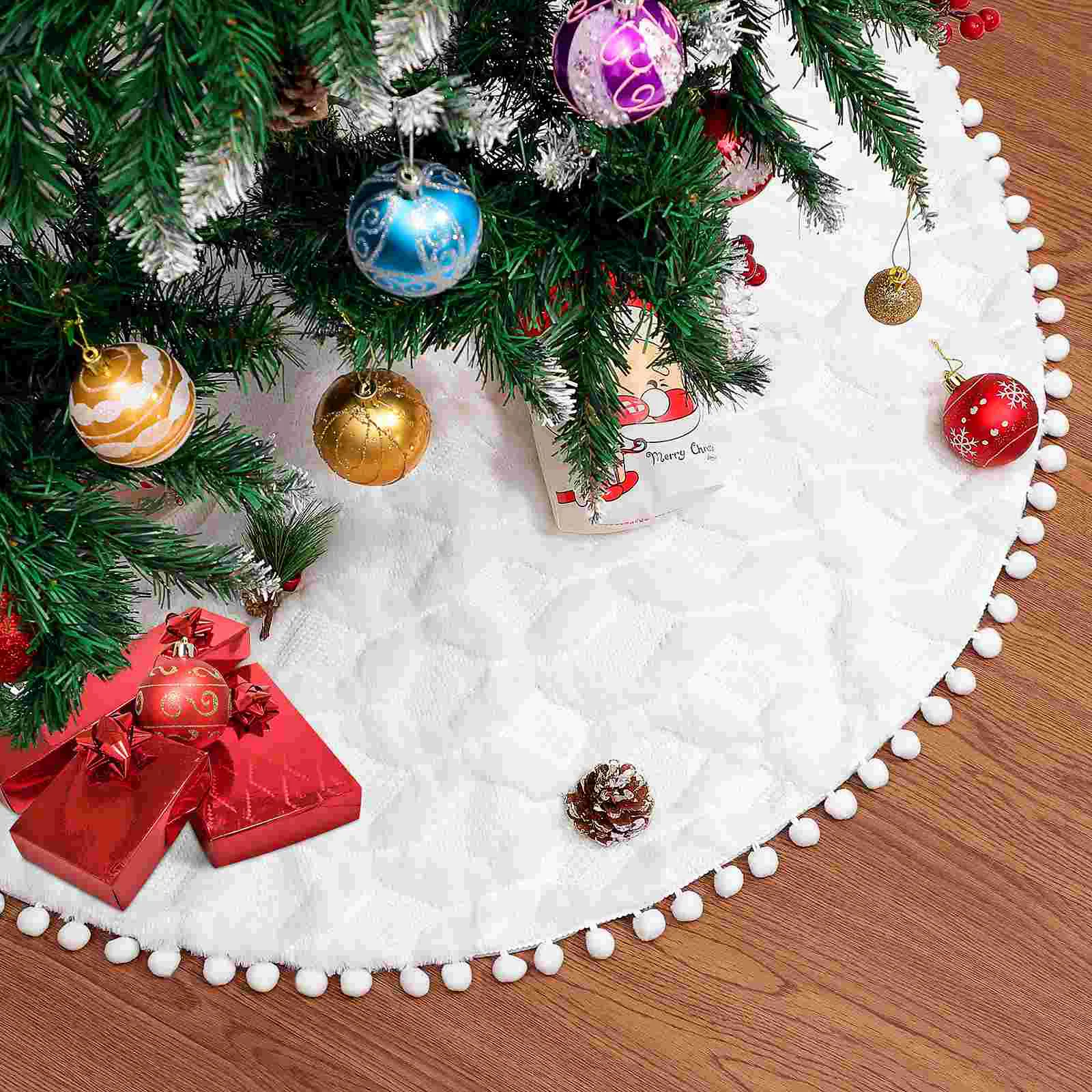 

Christmas Tree Skirt 91cm Large White Xmas Tree Base Festive Xmas Tree Base Carpet Soft Plush Christmas Tree Pink decoration