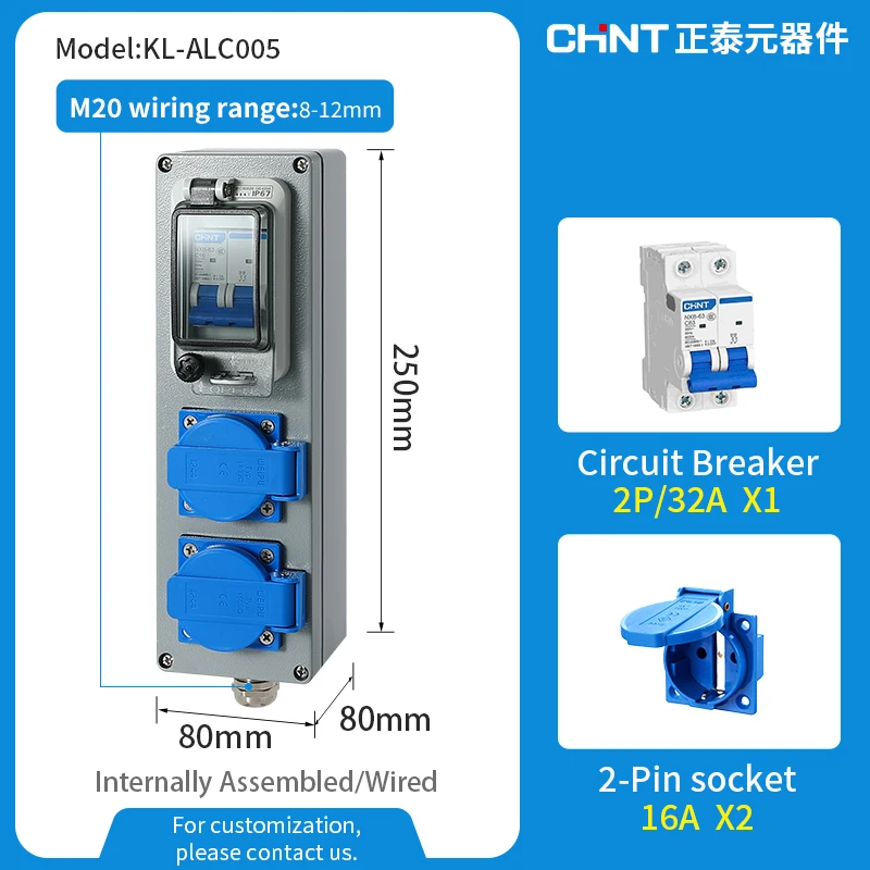 Наружная водонепроницаемая многофункциональная розетка 250 В 16 А ЕС, настенная зарядная коробка из литого алюминия для электромобиля с выключателем CHINT