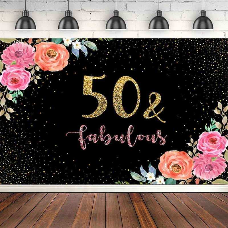 

Фотофон для взрослых женщин 50 и сказочный постер на день рождения Декор Фотофон розовые цветы Золотая фотография