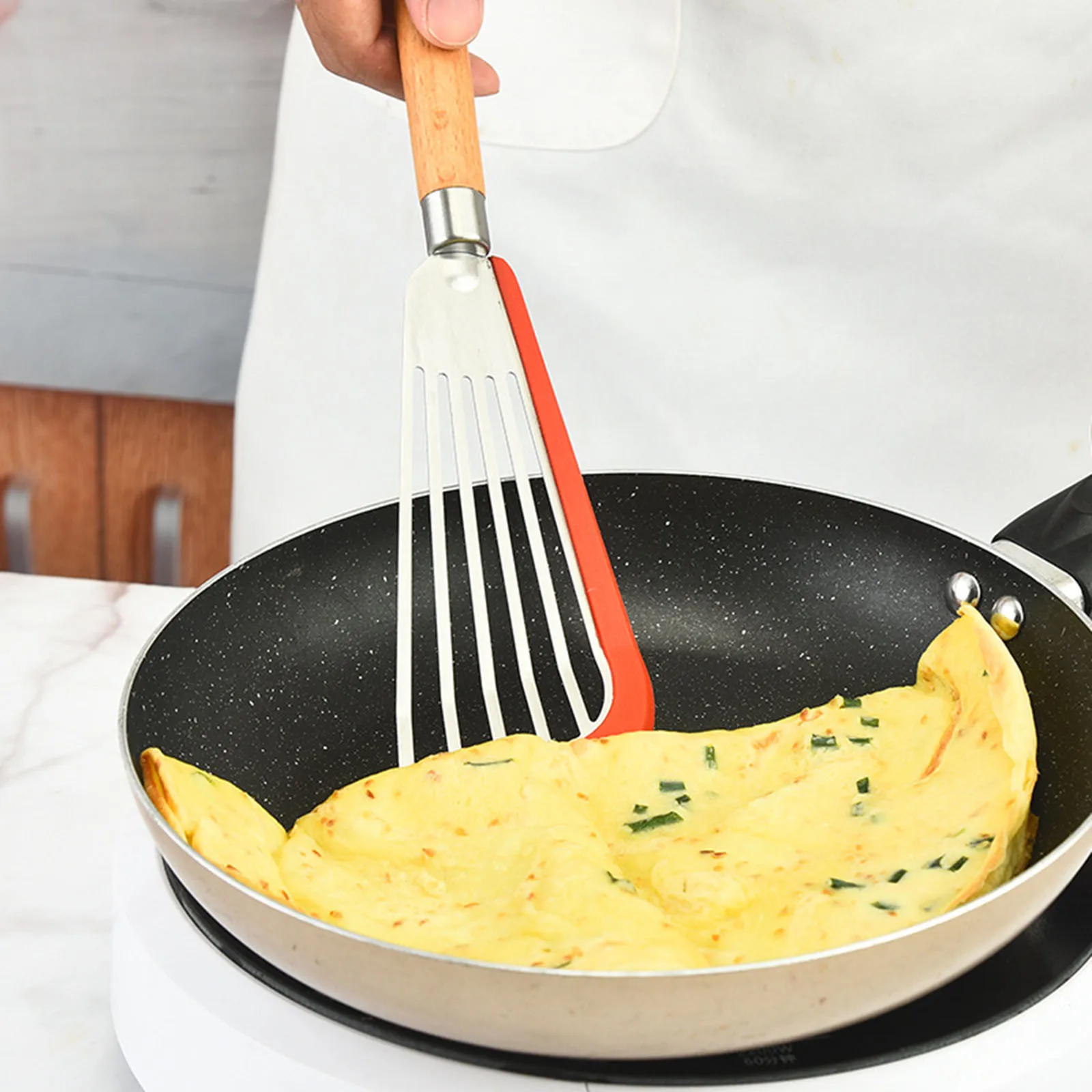 

NonStick Fish Spatula Silicone Soft Top Stainless Steel Blades Easy Scooping Safe Cooking Hanging Loop Easy to Clean
