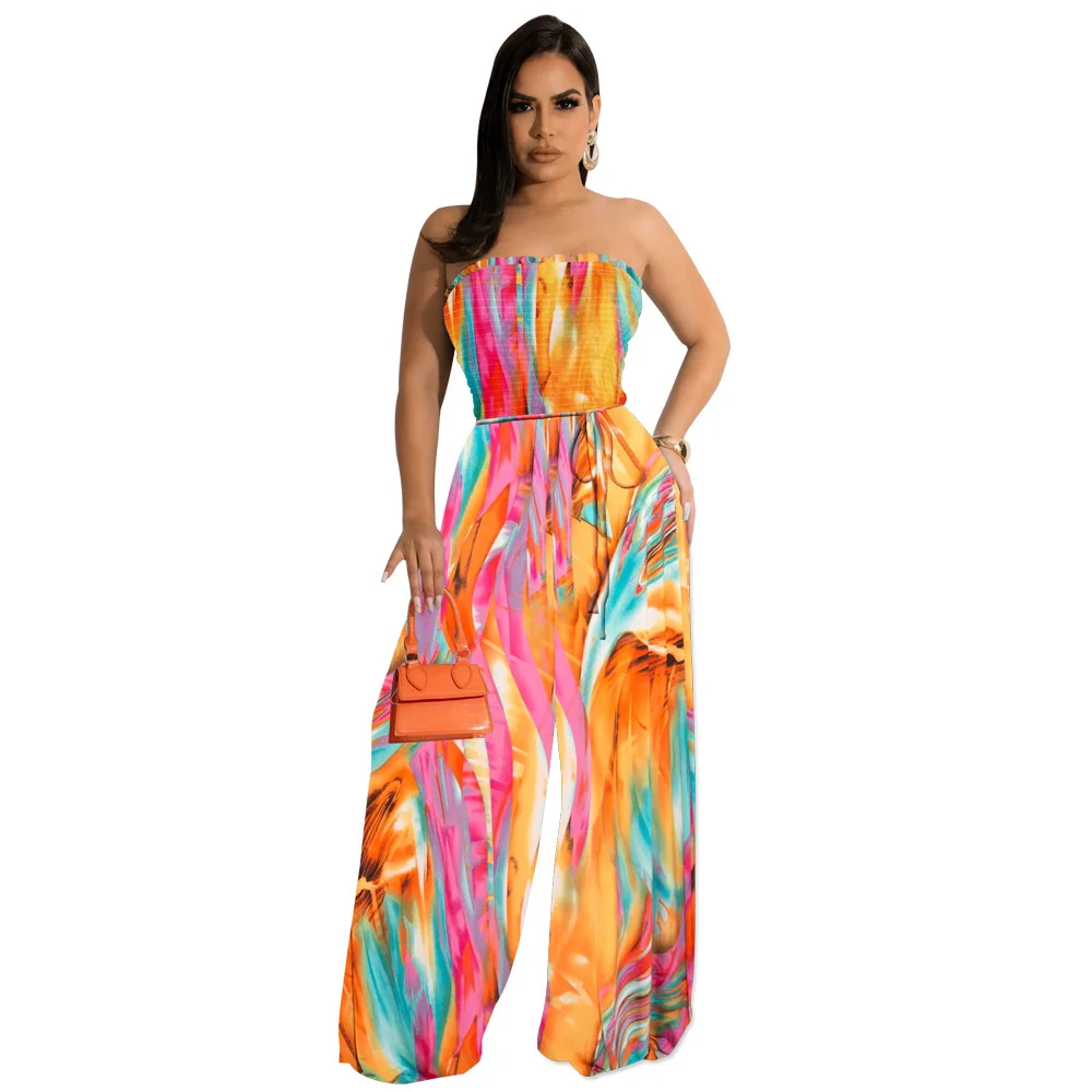 

Zoctuo Rompers And Jumpsuits Chiffon Tie Dye Print Colorful Jumpsuit One Piece Loose Casual Outfit Pants Overalls Female Clothes