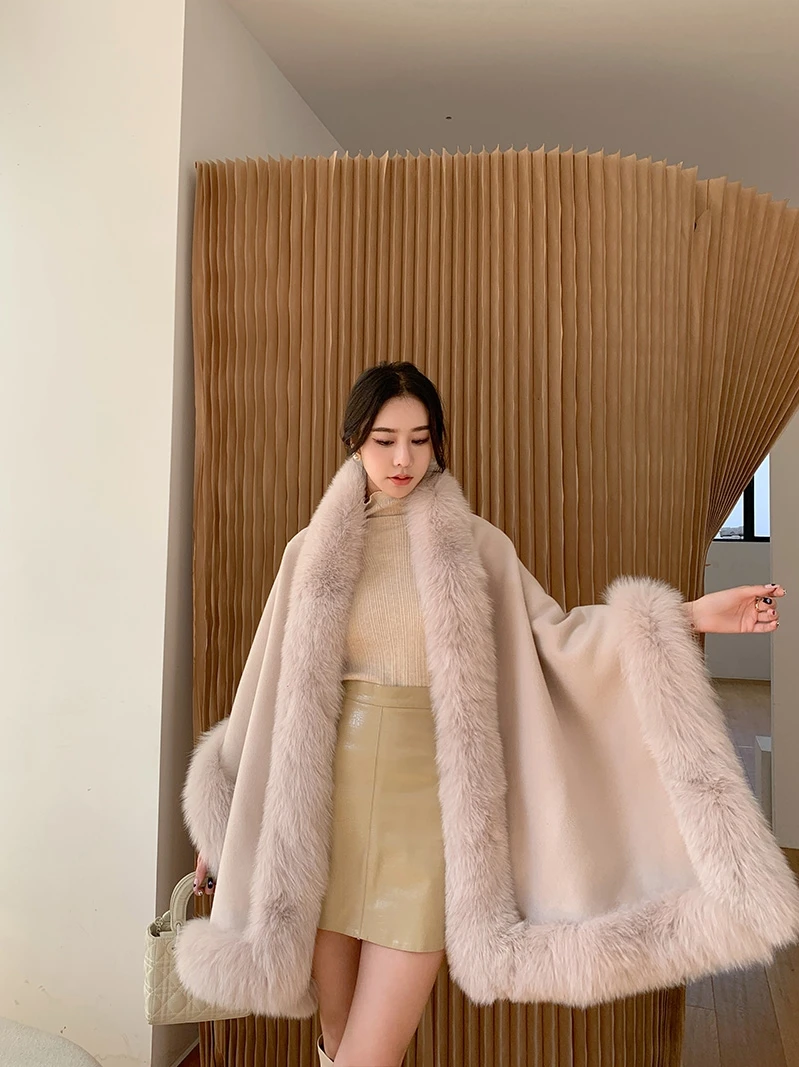 Большой женский роскошный зимний шарф с отделкой из натурального Лисьего меха