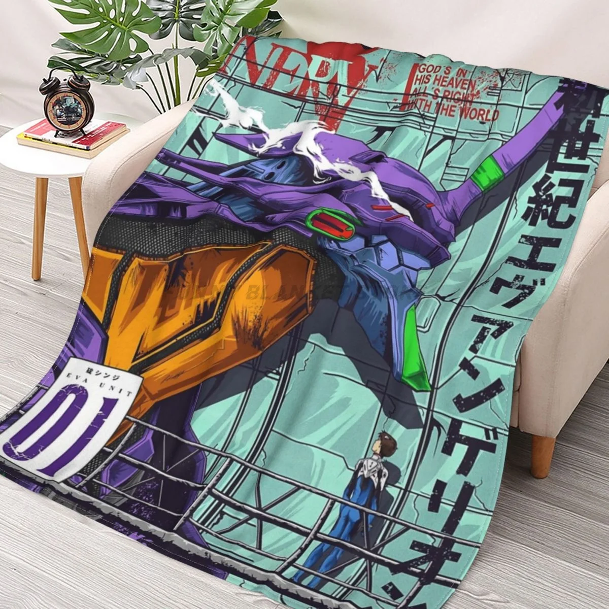 

Evangelion - EVA 01 Color Throws Blankets Collage Flannel Ultra-Soft Warm picnic blanket bedspread on the bed