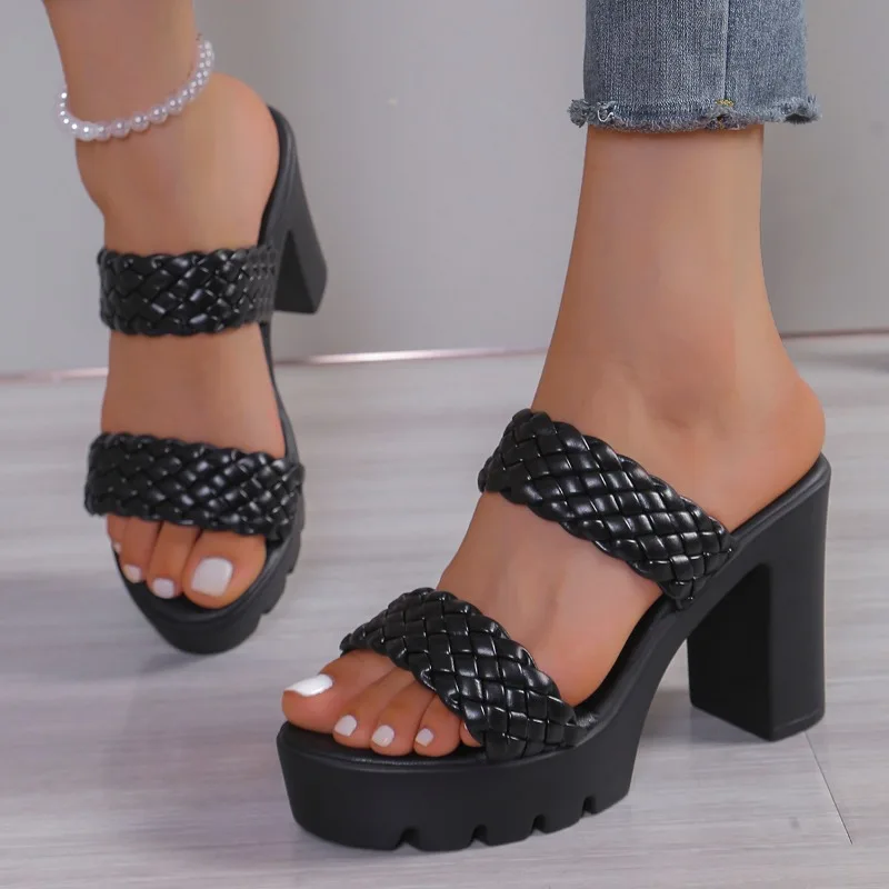 Женские туфли на ремешке с открытым носком Разноцветные классические шлепанцы