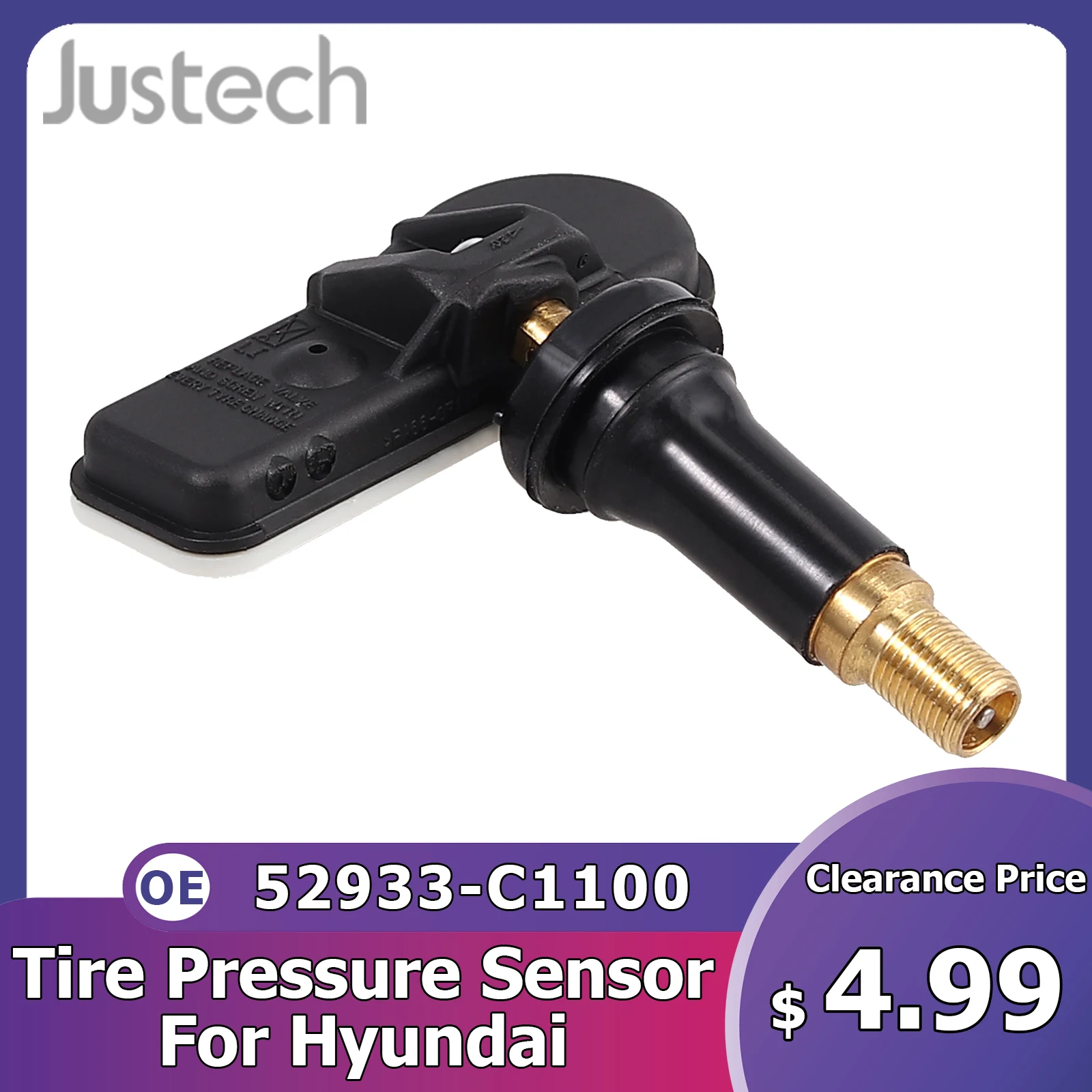 Датчик давления в шинах Justech 433 МГц TPMS с резиновым штоком клапана 52933-C1100 52933C1100 для