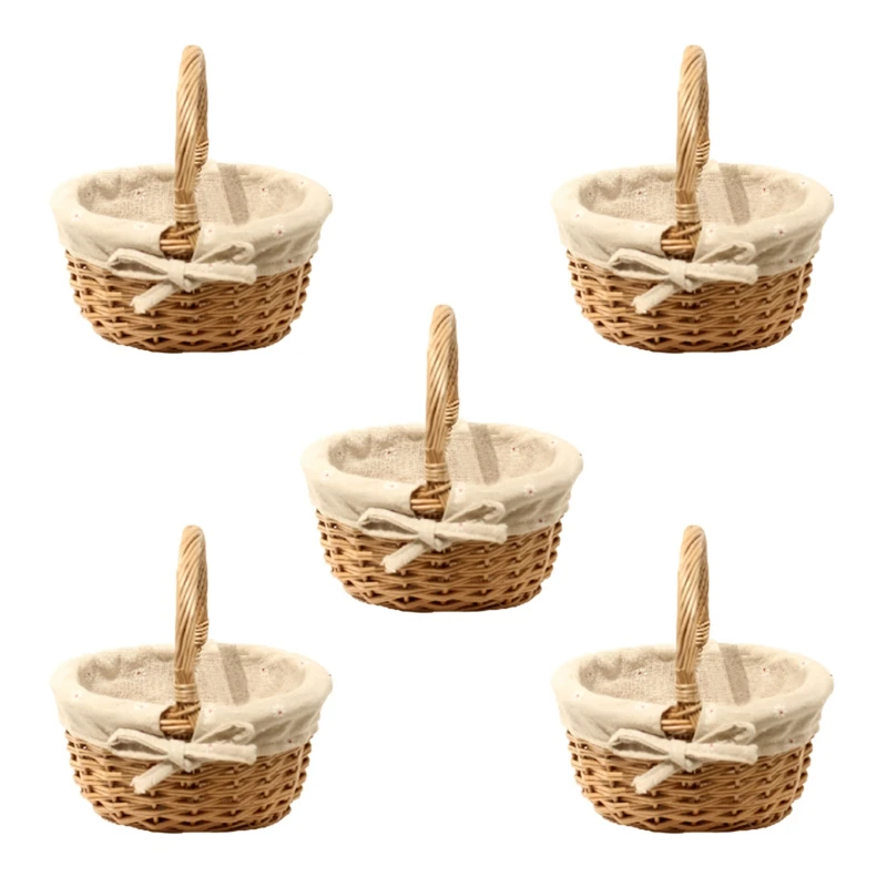 

5X Hand-Woven Wicker Basket Simulation Flower Basket Single Handle Small Flower Basket With Hand Gift Basket