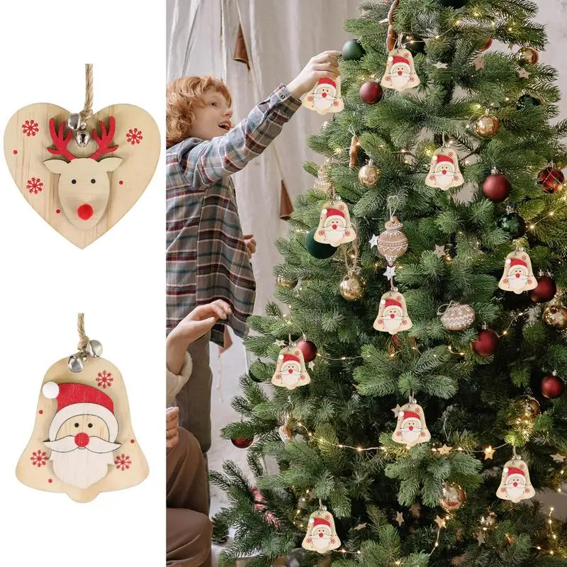 Дед Мороз украшение для елки елка с колокольчиками деревянная подвеска