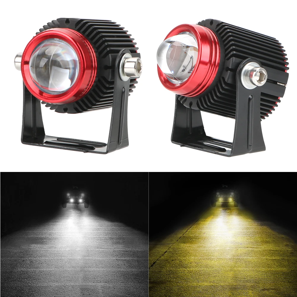

2PCS Auxiliary Lamp Dual Color High Low Beam Motorcycle Led Headlights Universal LED spotlights Auto Small Steel Cannon Lights