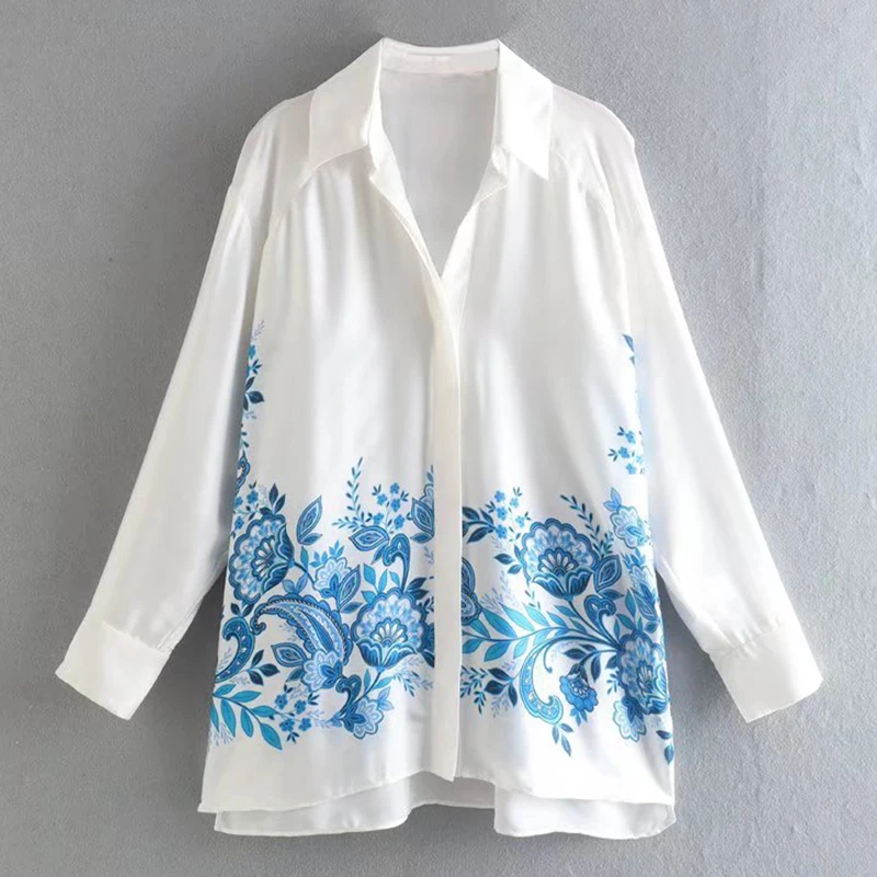 

Spring 2022 Women Print Casual Shirt Long Sleeve Single Breasted Blouse Office Lady Loose Chic Female Tops Chemise Femme